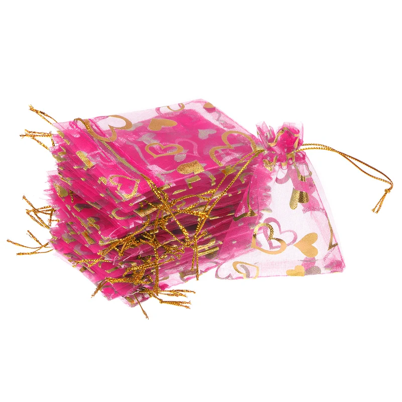 Heart Printed Organza Bags, Mini Pouches