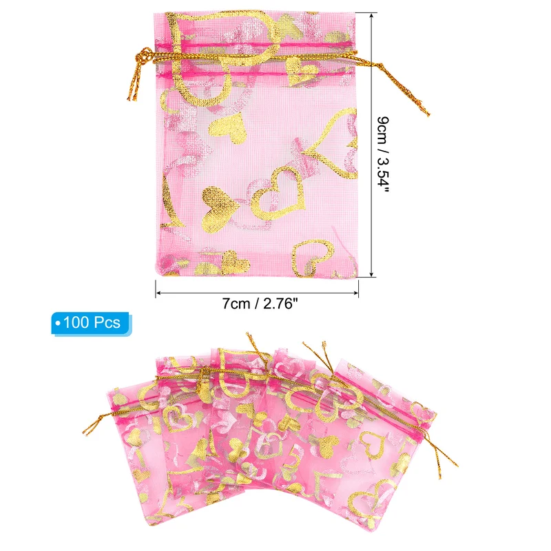 Heart Printed Organza Bags, Mini Pouches
