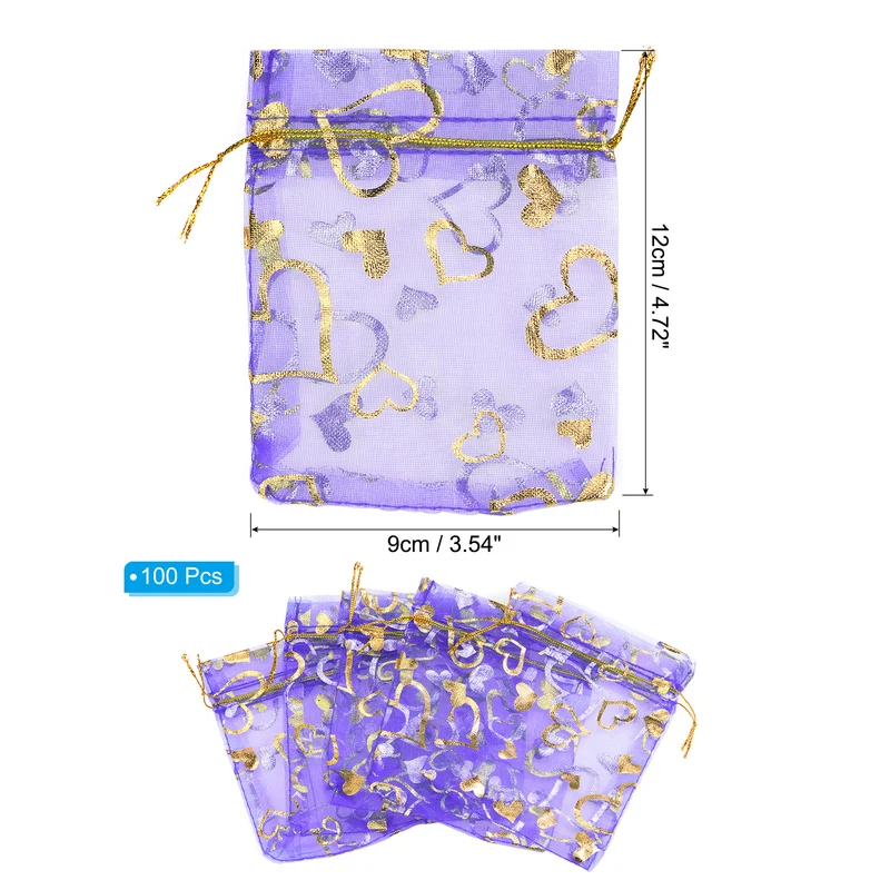 Heart Printed Organza Bags, Mini Pouches