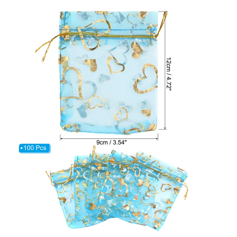 Heart Printed Organza Bags, Mini Pouches