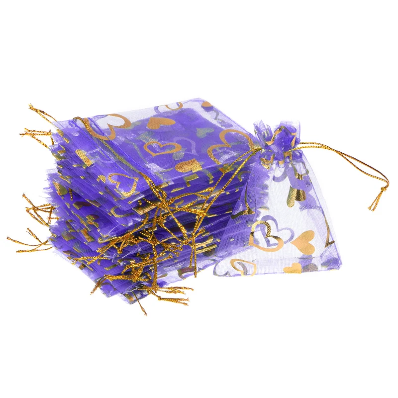 Heart Printed Organza Bags, Mini Pouches