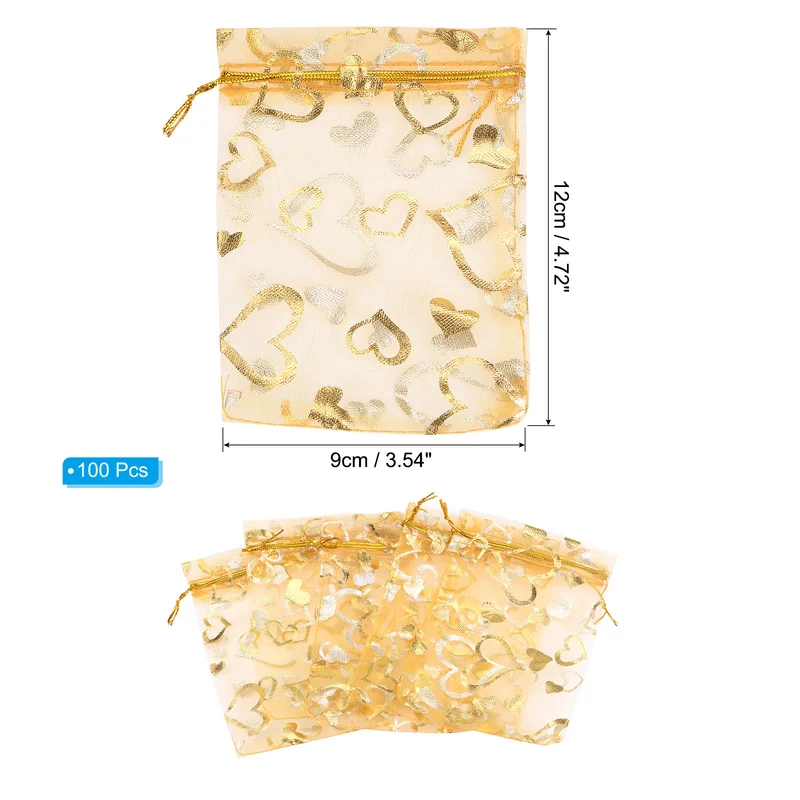 Heart Printed Organza Bags, Mini Pouches