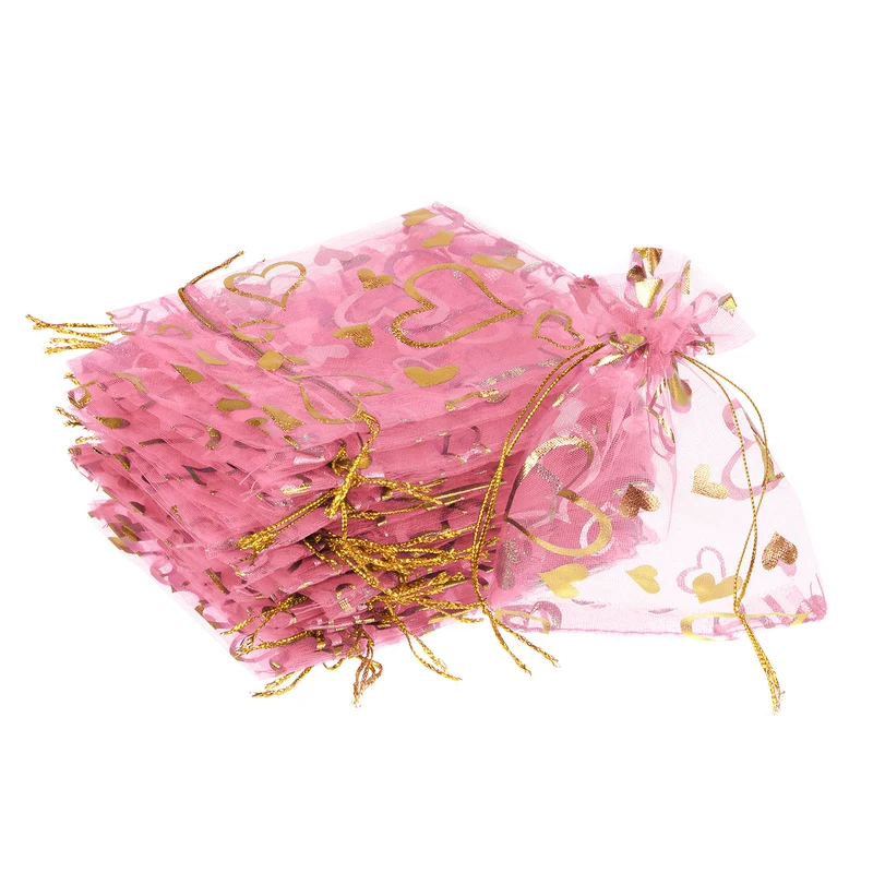 Heart Printed Organza Bags, Mini Pouches