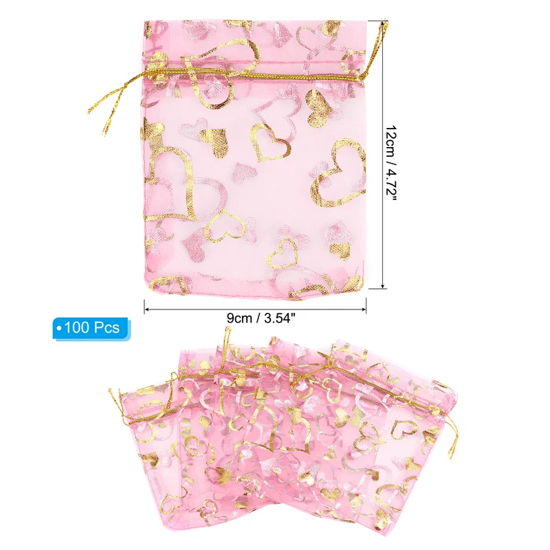 Heart Printed Organza Bags, Mini Pouches