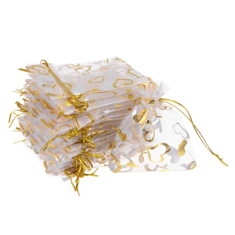 Heart Printed Organza Bags, Mini Pouches