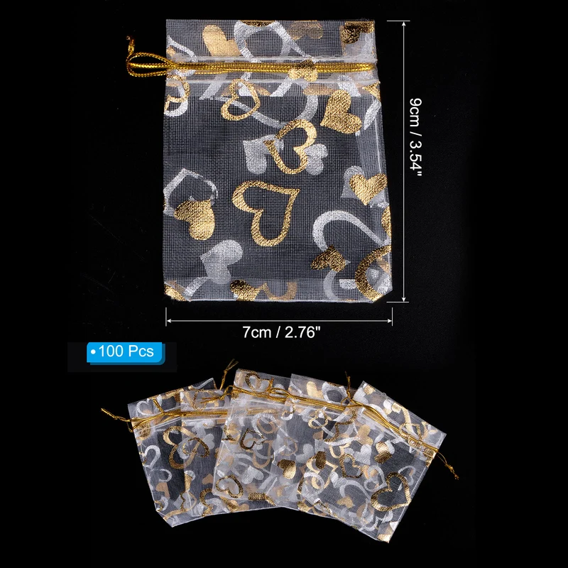 Heart Printed Organza Bags, Mini Pouches