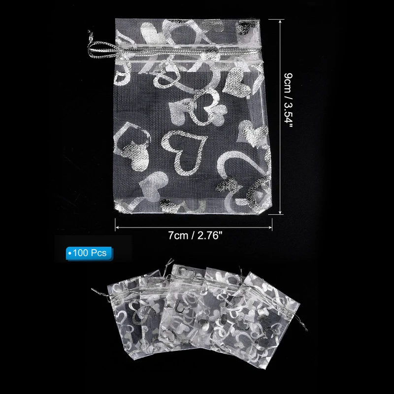 Heart Printed Organza Bags, Mini Pouches
