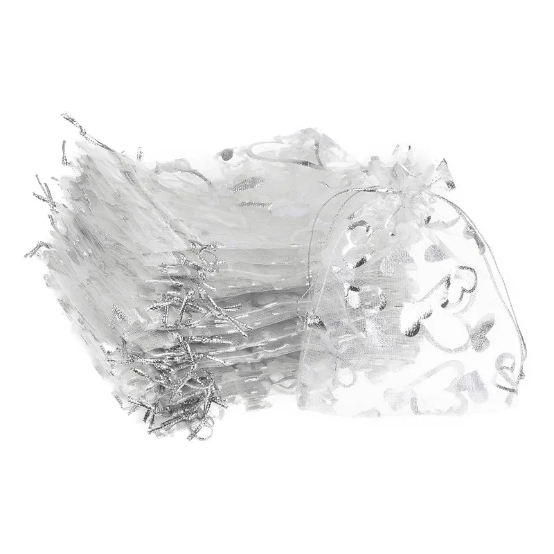 Heart Printed Organza Bags, Mini Pouches