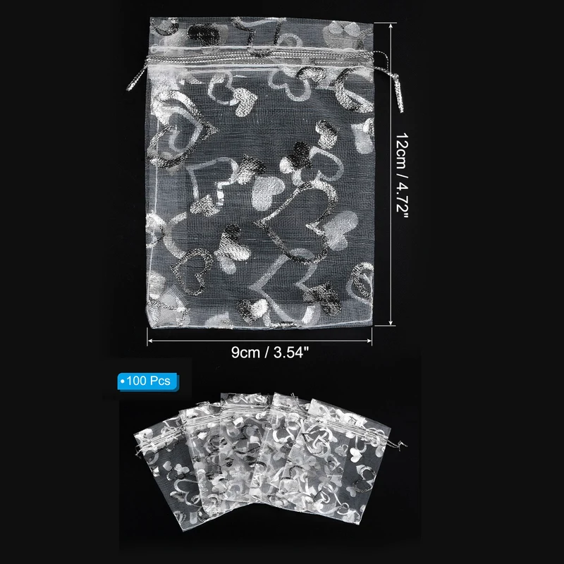 Heart Printed Organza Bags, Mini Pouches