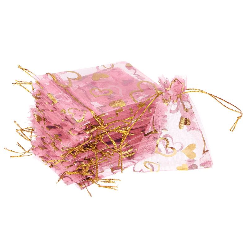 Heart Printed Organza Bags, Mini Pouches