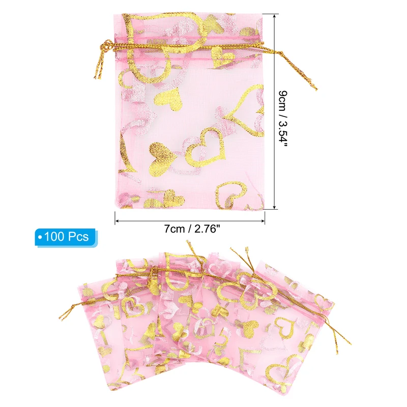 Heart Printed Organza Bags, Mini Pouches