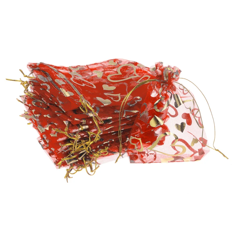 Heart Printed Organza Bags, Mini Pouches