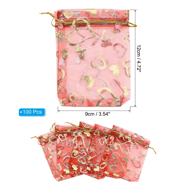 Heart Printed Organza Bags, Mini Pouches