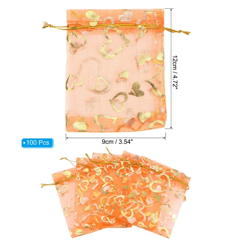 Heart Printed Organza Bags, Mini Pouches