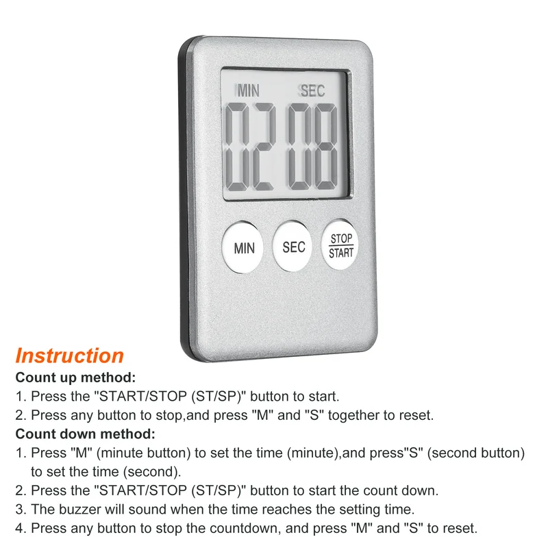 Digital Timer, Small Count Down/UP Clock with Magnetic, Kitchen Timer