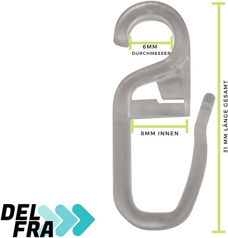 100 Überklipshaken 6mm glasklar - Faltenlegehaken für Gardinenringe
