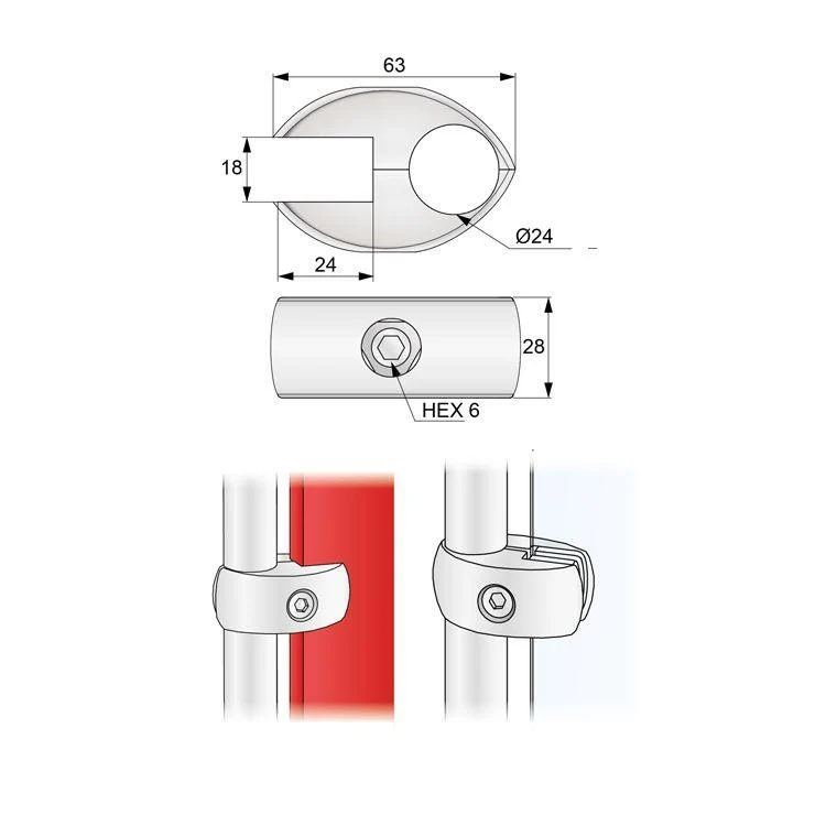 25mm Verbindungsstecker für Glas und Platten, Chrom