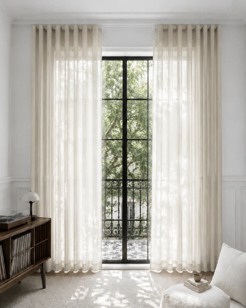 Yarn Sheer Ripple Fold Custom Curtains With Track