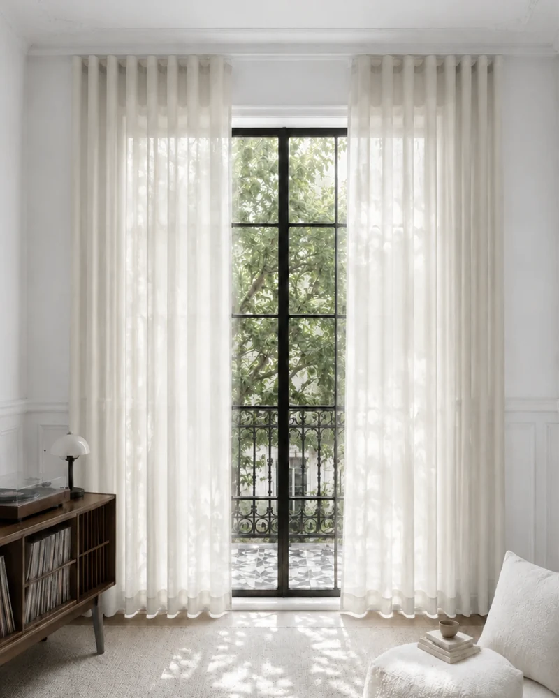 Yarn Sheer Ripple Fold Custom Curtains With Track