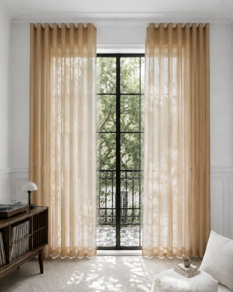 Yarn Sheer Ripple Fold Custom Curtains With Track