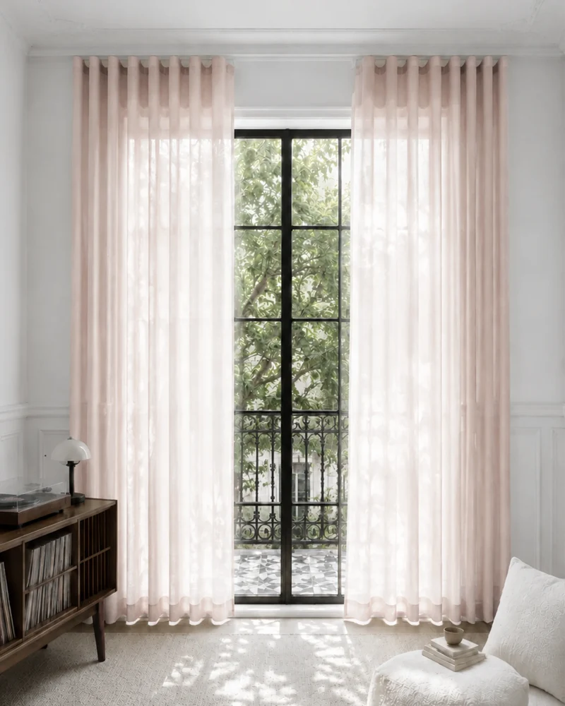 Yarn Sheer Ripple Fold Custom Curtains With Track