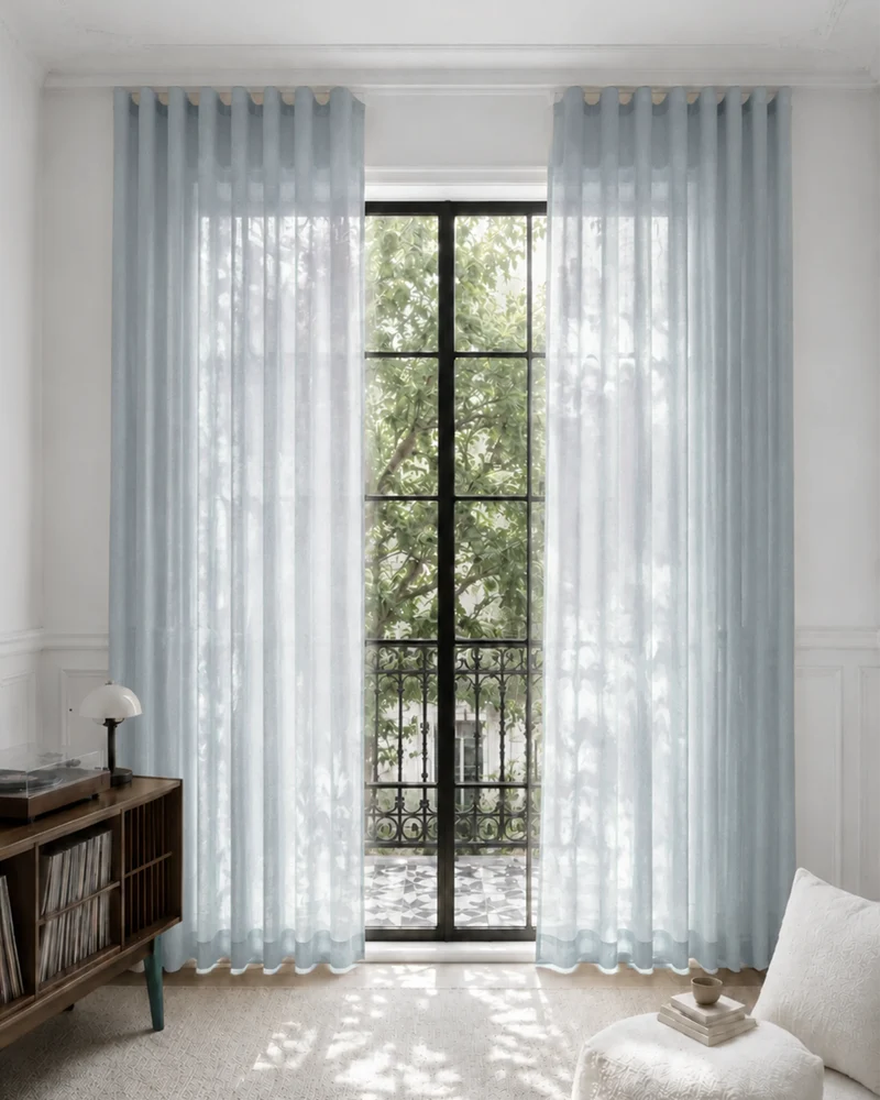 Yarn Sheer Ripple Fold Custom Curtains With Track