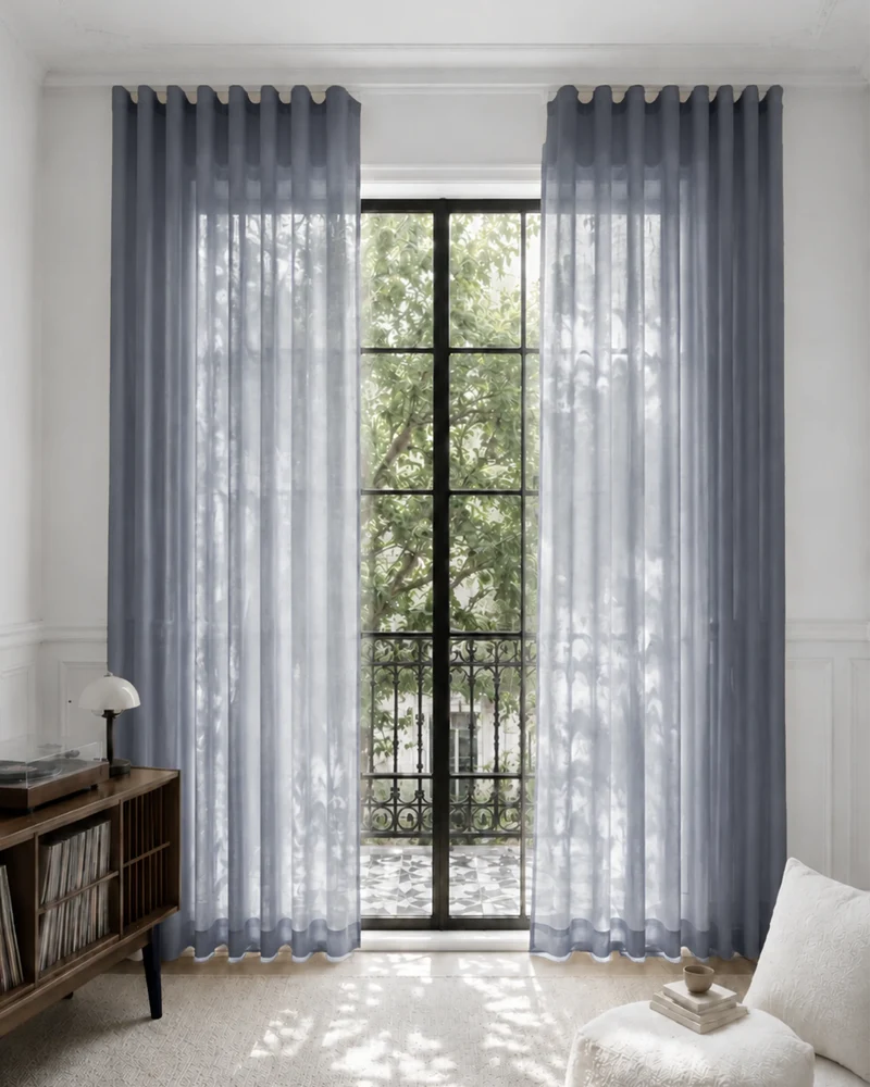 Yarn Sheer Ripple Fold Custom Curtains With Track