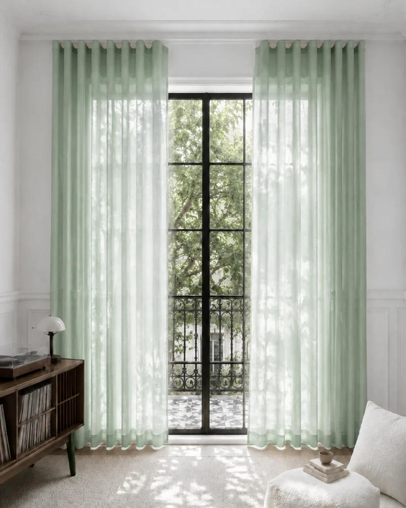 Yarn Sheer Ripple Fold Custom Curtains With Track