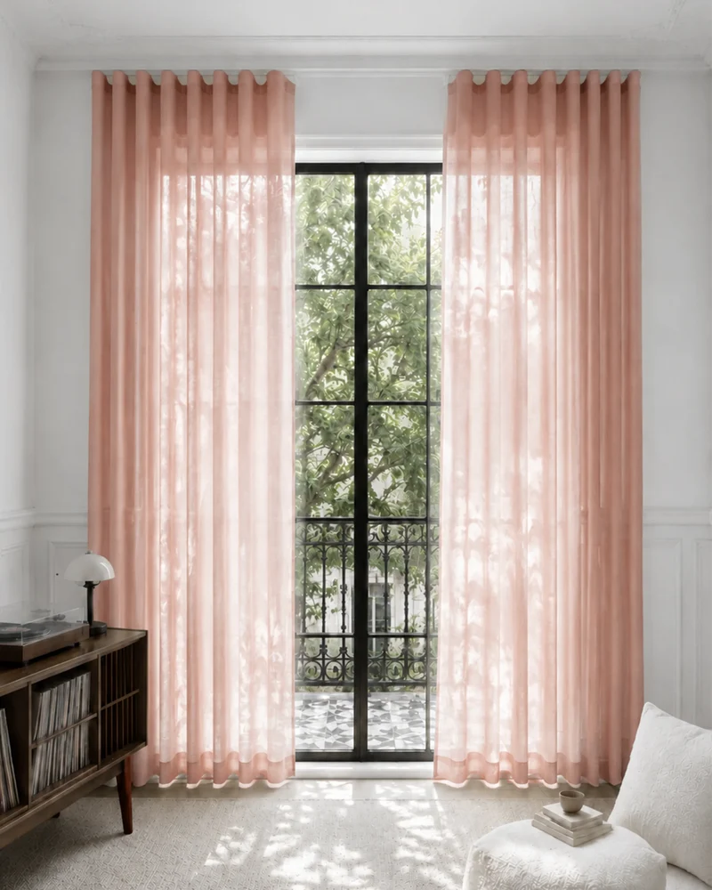 Yarn Sheer Ripple Fold Custom Curtains With Track