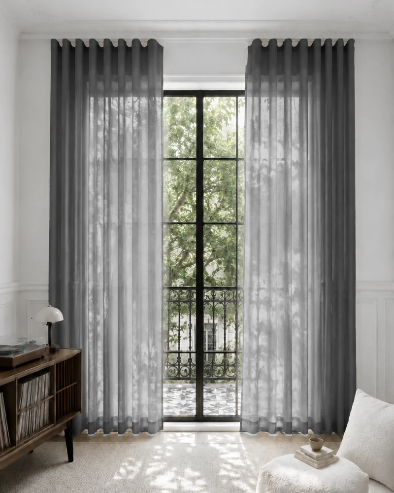 Yarn Sheer Ripple Fold Custom Curtains With Track