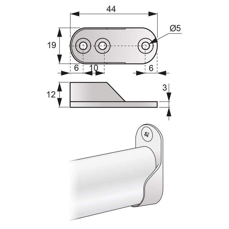Befestigung für 15x30mm Oval Stange, Nickel