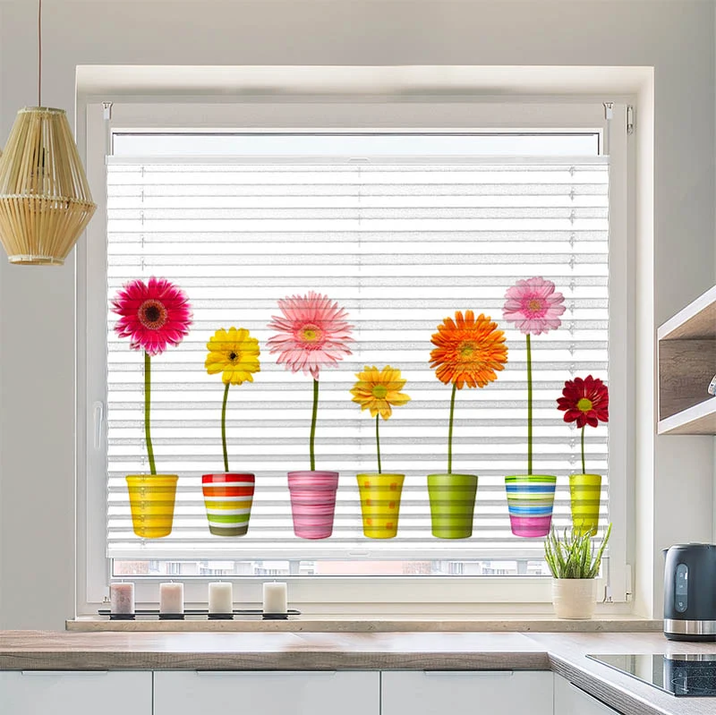Wabenplissee Motiv "Bunte Topfblumen"