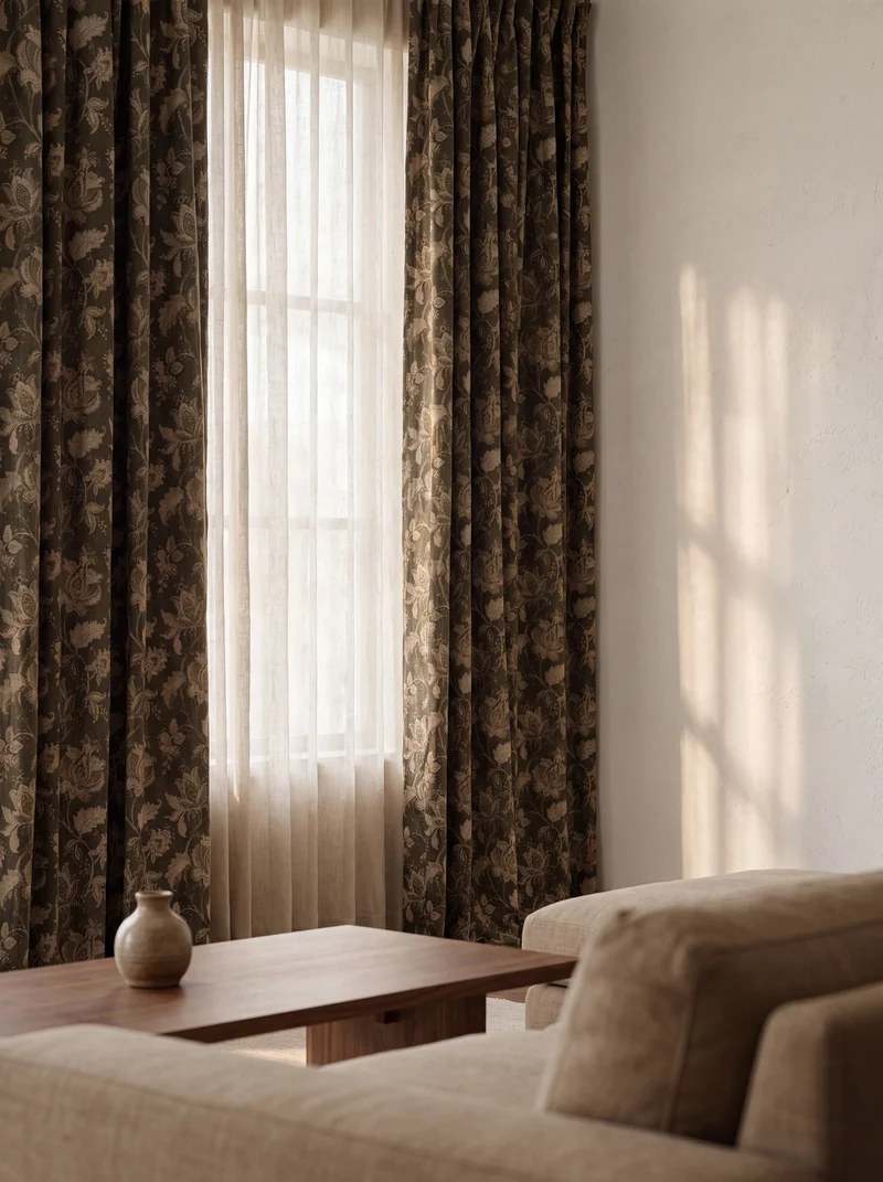 TheNottingHome x TheHues Cottage Bloom Linen Blend Floral Patterned Custom Curtain