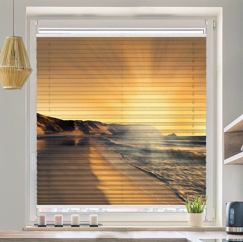 Wabenplissee Motiv "Sonnenuntergang Strand"