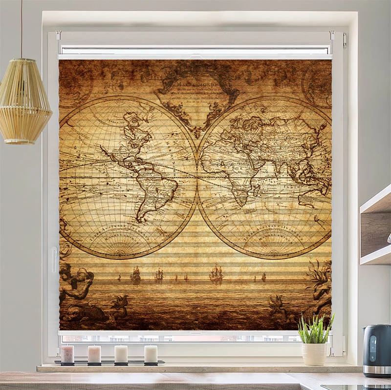 Wabenplissee Motiv "Vintage Map"