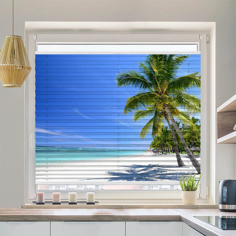 Wabenplissee Motiv "Meer Palmen Strand"