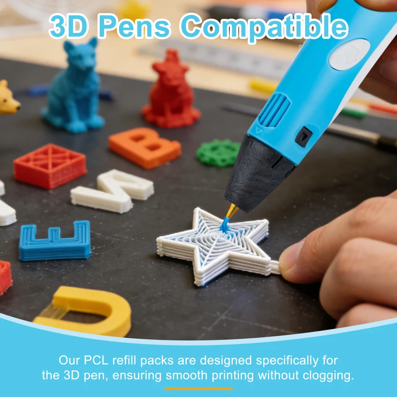 3D Pen Printer Filament Refill, Pure Blue PCL Eco-Filament Strands Pack of 100