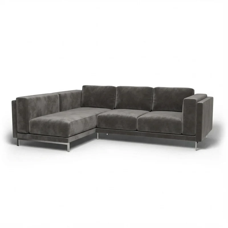 Nockeby 3-zits hoes met chaise longue links - Fluweel Metaalgrijs #18