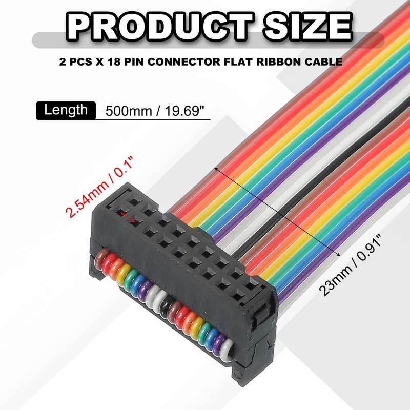 18 Pin IDC Connector Flat Ribbon Cable 2.54mm Pitch Length 500mm Wide 23mm 2Pcs