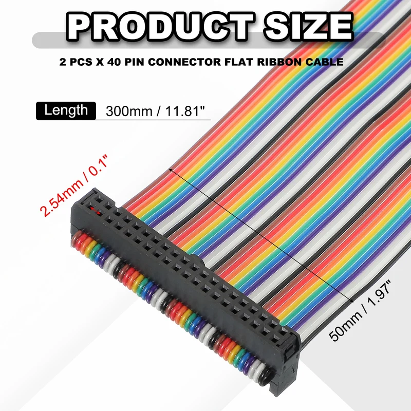 40 Pin IDC Connector Flat Ribbon Cable 2.54mm Pitch Length 300mm Wide 50mm 2Pcs