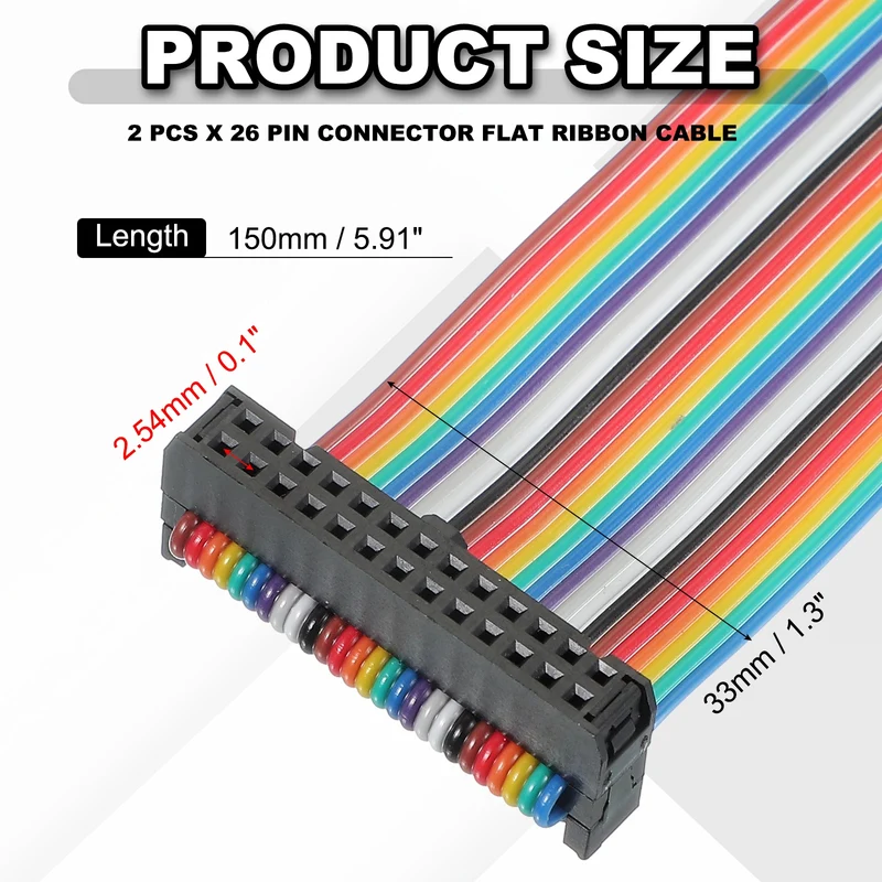26 Pin IDC Connector Flat Ribbon Cable 2.54mm Pitch Length 150mm Wide 33mm 2Pcs