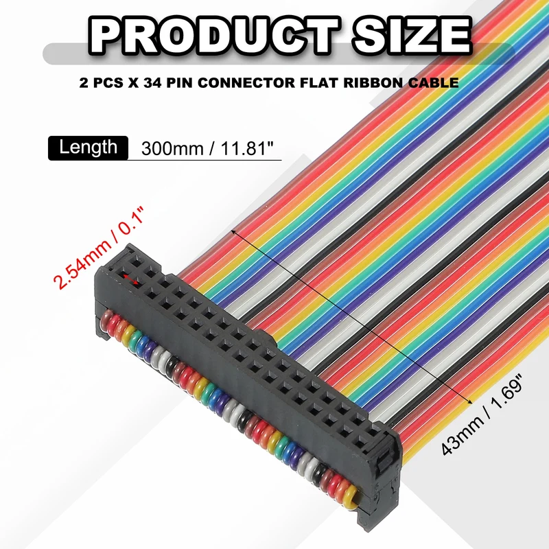 34 Pin IDC Connector Flat Ribbon Cable 2.54mm Pitch Length 300mm Wide 43mm 2Pcs