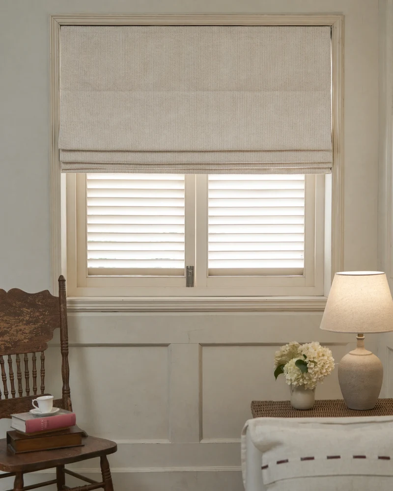 Liwa Flat Fold Linen Blend Striped Cordless Custom Roman Shade
