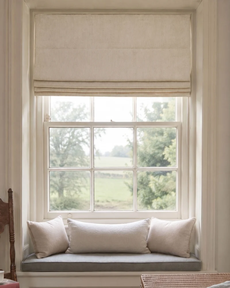 Liwa Flat Fold Linen Blend Striped Cordless Custom Roman Shade