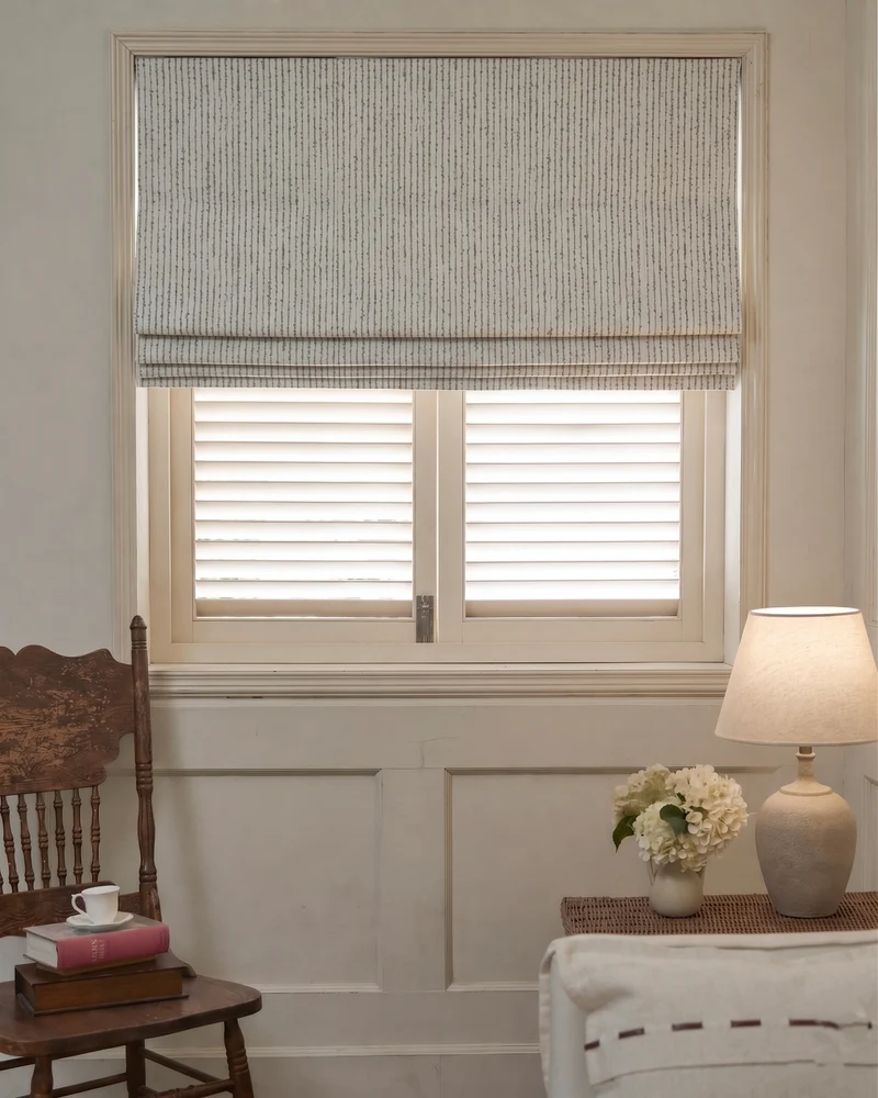 Liwa Flat Fold Linen Blend Striped Cordless Custom Roman Shade