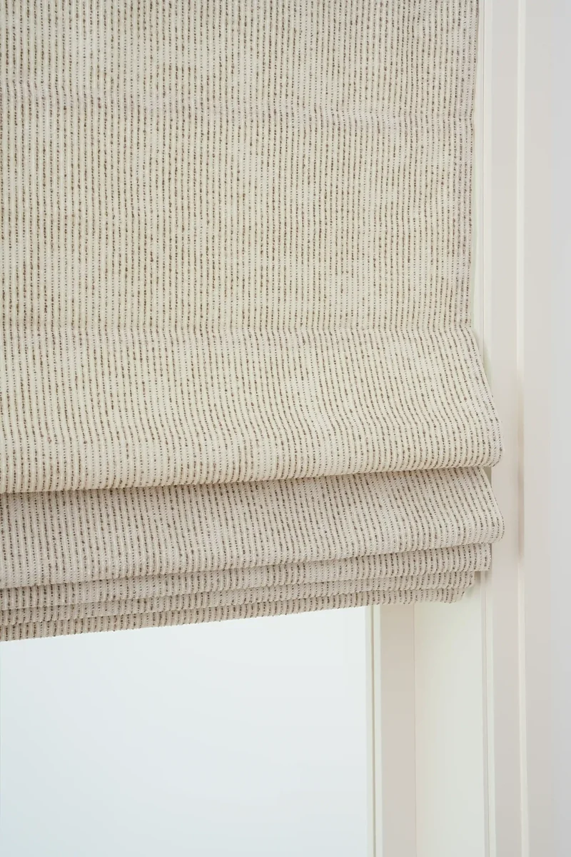 Liwa Flat Fold Linen Blend Striped Cordless Custom Roman Shade