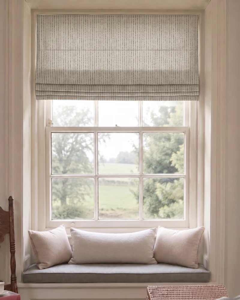 Liwa Flat Fold Linen Blend Striped Cordless Custom Roman Shade