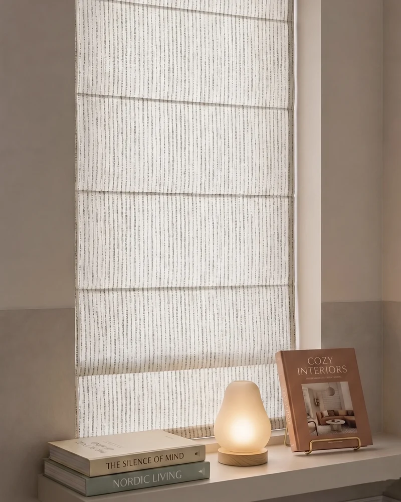 Liwa Flat Fold Linen Blend Striped Cordless Custom Roman Shade