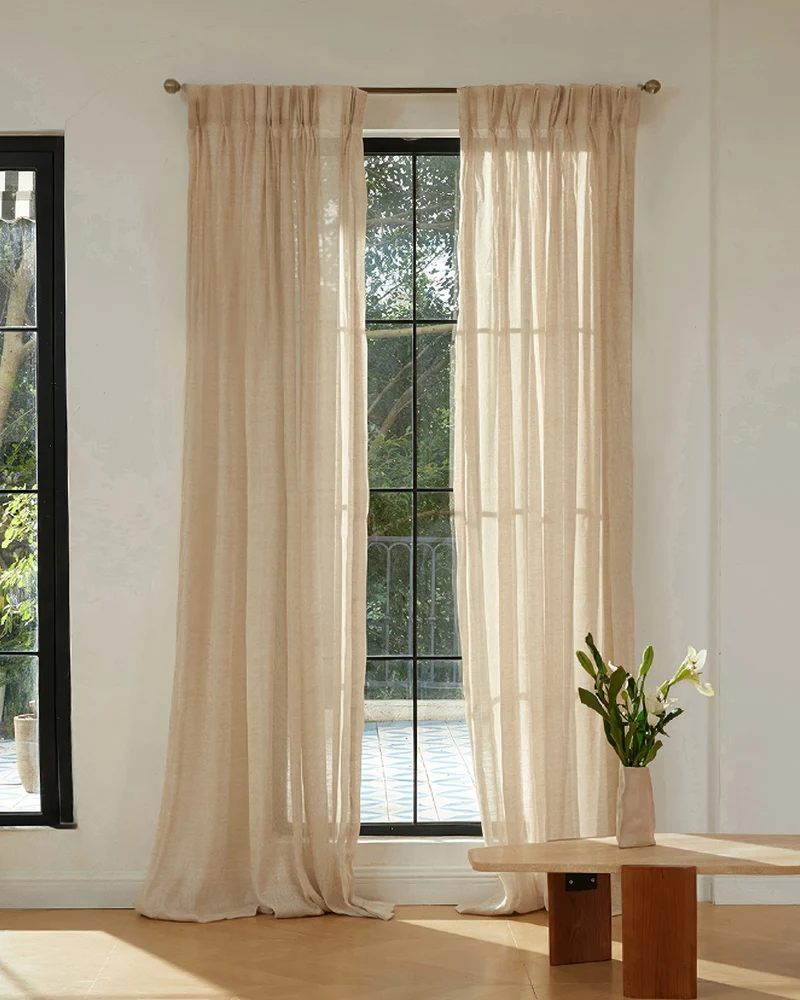 Silhouette 34 × 109 Inch Double French Pinch Pleat Sand Linen Woven Sheer Curtain