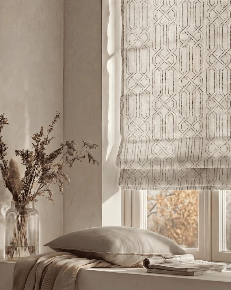 Interlace Flat Fold Linen Blend Cordless Custom Roman Shade